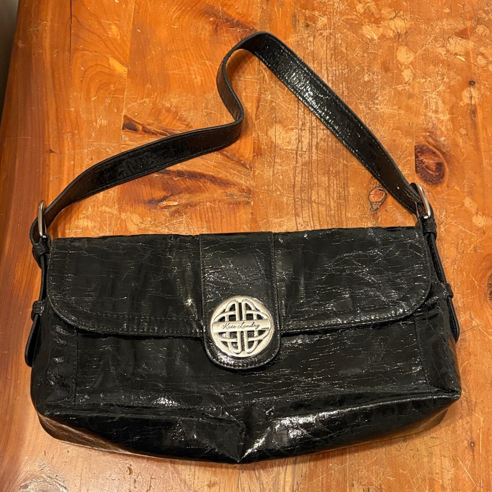 Kate Landry Shiny Black Shoulder Bag